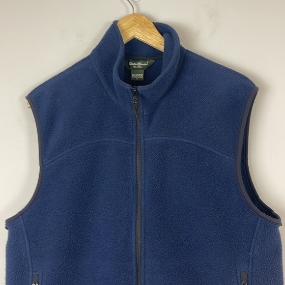 Eddie Bauer Mens Navy Blue Polartec Fleece Full Zip Vest drawstring Size Small - Picture 2 of 9